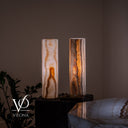 White Ice Onyx Cylinder Table Lamp Pair – 20″ Tall × 5.5″ Diameter