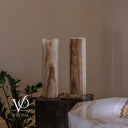 White Ice Onyx Cylinder Table Lamp Pair – 20″ Tall × 5.5″ Diameter