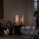 White Ice Onyx Cylinder Table Lamp Pair – 20″ Tall × 5.5″ Diameter