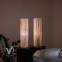 White Ice Onyx Cylinder Table Lamp Pair – 20″ Tall × 5.5″ Diameter