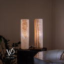 White Ice Onyx Cylinder Table Lamp Pair – 20″ Tall × 5.5″ Diameter