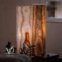 White Ice Onyx Cylinder Table Lamp Pair – 20″ Tall × 5.5″ Diameter