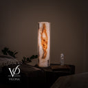 White Ice Onyx Cylinder Table Lamp – 20″ Tall × 5.5″ Diameter