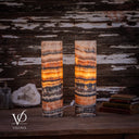 Tangerine Onyx Cylinder Table Lamp Pair #2 — 19.75″