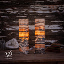 Tangerine Onyx Cylinder Table Lamp Pair #2 — 19.75″