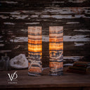 Tangerine Onyx Cylinder Table Lamp Pair #2 — 19.75″