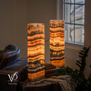 Tangerine Onyx Cylinder Table Lamp Pair #3 — 19.75″