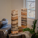 Tangerine Onyx Cylinder Table Lamp Pair #3 — 19.75″