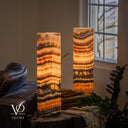 Tangerine Onyx Cylinder Table Lamp Pair #3 — 19.75″