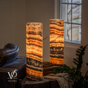Tangerine Onyx Cylinder Table Lamp Pair #3 — 19.75″