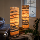 Tangerine Onyx Cylinder Table Lamp Pair #3 — 19.75″