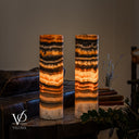 Tangerine Onyx Cylinder Table Lamp Pair #4 — 19.75″