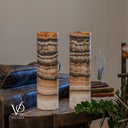 Tangerine Onyx Cylinder Table Lamp Pair #4 — 19.75″