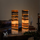 Tangerine Onyx Cylinder Table Lamp Pair #4 — 19.75″