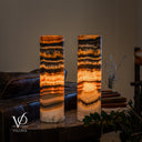 Tangerine Onyx Cylinder Table Lamp Pair #4 — 19.75″