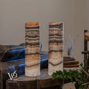 Tangerine Onyx Cylinder Table Lamp Pair #4 — 19.75″