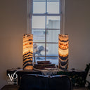 Tangerine Onyx Cylinder Table Lamp Pair #5 — 19.75″