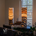 Tangerine Onyx Cylinder Table Lamp Pair #5 — 19.75″