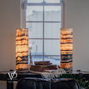 Tangerine Onyx Cylinder Table Lamp Pair #6 — 19.75″