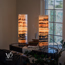 Tangerine Onyx Cylinder Table Lamp Pair #6 — 19.75″