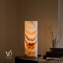 Aqua Onyx Live-Edge Cylinder Table Lamp — 16″