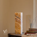 Aqua Onyx Live-Edge Cylinder Table Lamp — 16″
