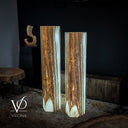 White Ice Onyx Floor Lamp - Pair - Large - 59 & 55"H x 13.5"W - Hexagon