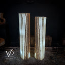 White Ice Onyx Floor Lamp - Pair - Large - 59 & 55"H x 13.5"W - Hexagon