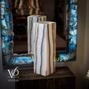 Polished White Ice Onyx Lamp - 20" Tall × 6" × 6" Square (Exotic Table Lamp #6)