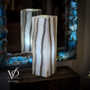 Polished White Ice Onyx Lamp - 20" Tall × 6" × 6" Square (Exotic Table Lamp #6)