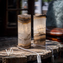 White Ice Onyx - 12" Tall, x 4.5" Diameter (Small Live Edge Table Lamp Pair #2)
